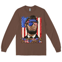 Chestnut merica with lincoln Long Sleeve Tee - texasbilliewilder