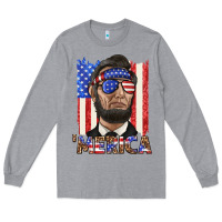 Heather Grey merica with lincoln Long Sleeve Tee - texasbilliewilder
