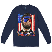 Navy merica with lincoln Long Sleeve Tee - texasbilliewilder