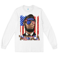 White merica with lincoln Long Sleeve Tee - texasbilliewilder