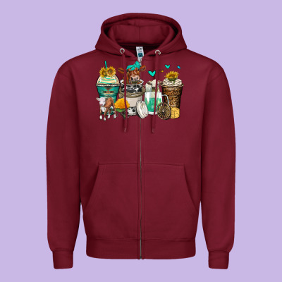 Cows Coffee Cups Zipper Hoodie Designed By Zillion Design Studio