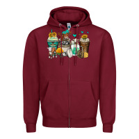 Burgundy cows coffee cups Zipper Hoodie - Zillion Design Studio