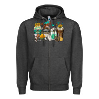 Charcoal Heather cows coffee cups Zipper Hoodie - Zillion Design Studio