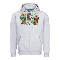 Heather Grey cows coffee cups Zipper Hoodie - Zillion Design Studio