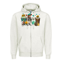Oatmeal Heather cows coffee cups Zipper Hoodie - Zillion Design Studio