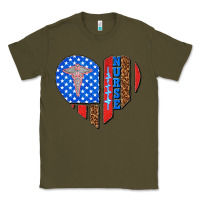 Army Green 4th of july nurse heart flag Classic Tee - texasbilliewilder