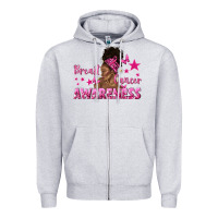 Heather Grey Breast Cancer Awareness with Afro Woman Zipper Hoodie - texasbilliewilder