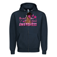 Navy Breast Cancer Awareness with Afro Woman Zipper Hoodie - texasbilliewilder