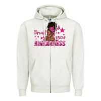Oatmeal Heather Breast Cancer Awareness with Afro Woman Zipper Hoodie - texasbilliewilder