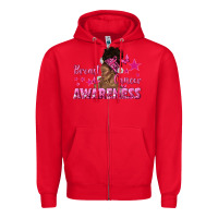 Red Breast Cancer Awareness with Afro Woman Zipper Hoodie - texasbilliewilder