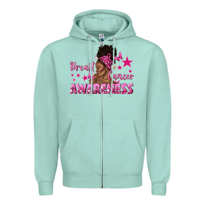 Breast Cancer Awareness With Afro Woman Zipper Hoodie by texasbilliewilder | Teevron