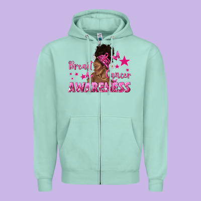 Breast Cancer Awareness With Afro Woman Zipper Hoodie Designed By Texasbilliewilder