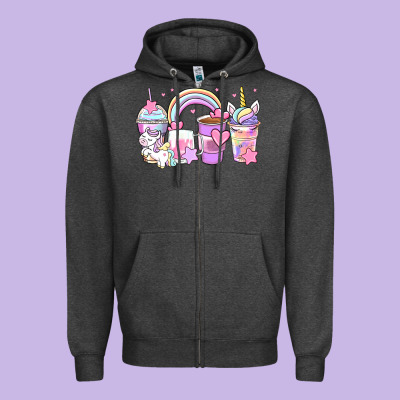 Unicorn Coffee Cups Zipper Hoodie Designed By Zillion Design Studio