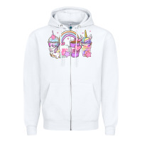 White unicorn coffee cups Zipper Hoodie - Zillion Design Studio