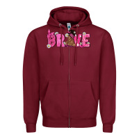 Burgundy Breast Cancer Brave with Afro Woman Zipper Hoodie - texasbilliewilder