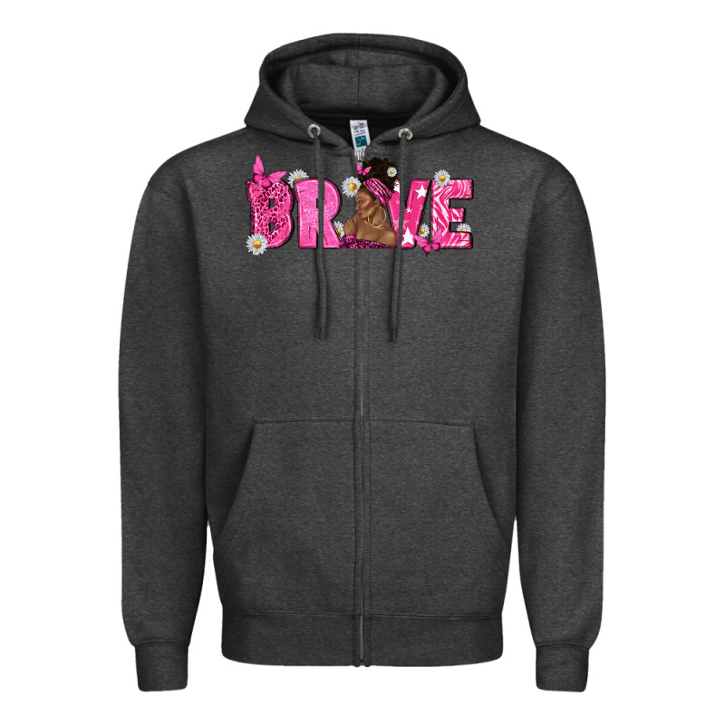 Breast Cancer Brave With Afro Woman Zipper Hoodie by texasbilliewilder | Teevron