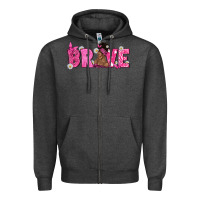 Charcoal Heather Breast Cancer Brave with Afro Woman Zipper Hoodie - texasbilliewilder