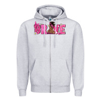 Heather Grey Breast Cancer Brave with Afro Woman Zipper Hoodie - texasbilliewilder