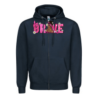 Navy Breast Cancer Brave with Afro Woman Zipper Hoodie - texasbilliewilder