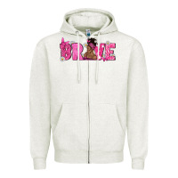 Oatmeal Heather Breast Cancer Brave with Afro Woman Zipper Hoodie - texasbilliewilder