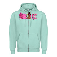 Seafoam Breast Cancer Brave with Afro Woman Zipper Hoodie - texasbilliewilder