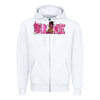 White Breast Cancer Brave with Afro Woman Zipper Hoodie - texasbilliewilder