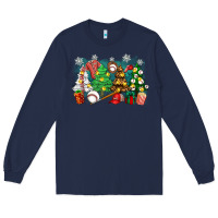 Navy christmas trees with baseball Long Sleeve Tee - Zillion Design Studio