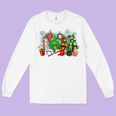 Christmas Trees With Baseball Long Sleeve Tee Designed By Zillion Design Studio