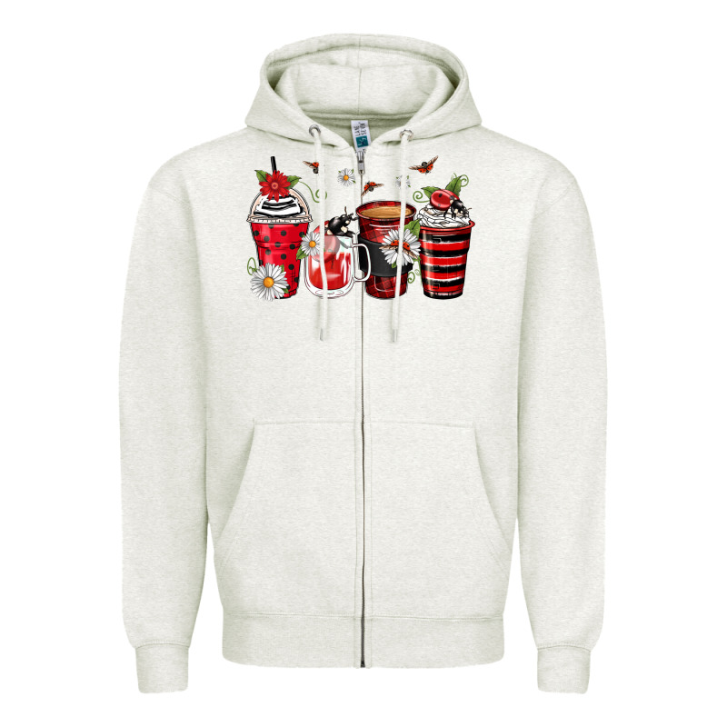 Ladybug Coffee Cups Zipper Hoodie by Zillion Design Studio | Teevron