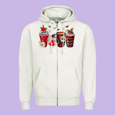 Ladybug Coffee Cups Zipper Hoodie Designed By Zillion Design Studio