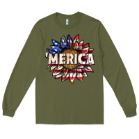 Army Green merica with sunflower Long Sleeve Tee - texasbilliewilder