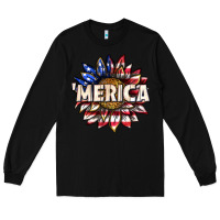 Black merica with sunflower Long Sleeve Tee - texasbilliewilder