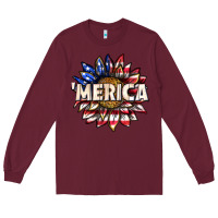Burgundy merica with sunflower Long Sleeve Tee - texasbilliewilder