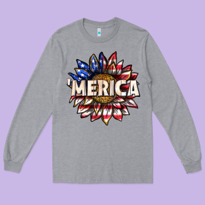 Long Sleeve Tee merica with sunflower