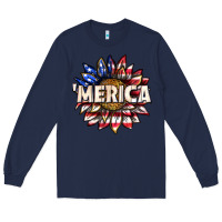 Navy merica with sunflower Long Sleeve Tee - texasbilliewilder
