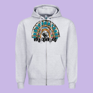 Western Mama Rainbow Zipper Hoodie Designed By Ranaportraitstore