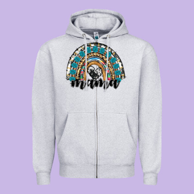 Western Mama Rainbow Zipper Hoodie Designed By Ranaportraitstore