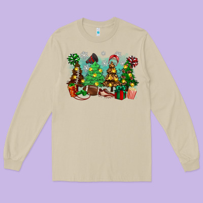 Christmas Trees With Football Long Sleeve Tee Designed By Zillion Design Studio