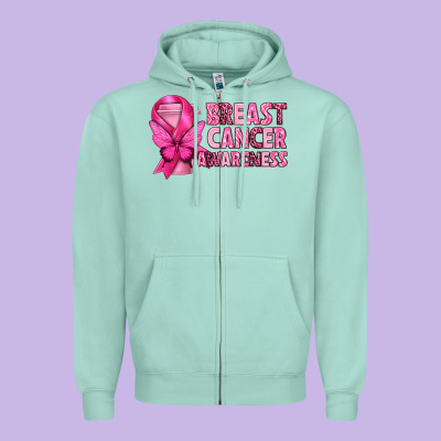 Breast Cancer Awareness With Coffee Cup Zipper Hoodie Designed By Texasbilliewilder