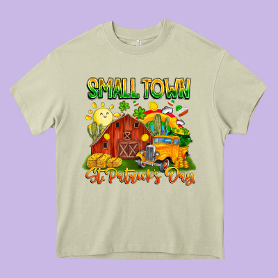 Small Town St Patricks Day Heavy Core Tee Designed By Cowhidedigitalart
