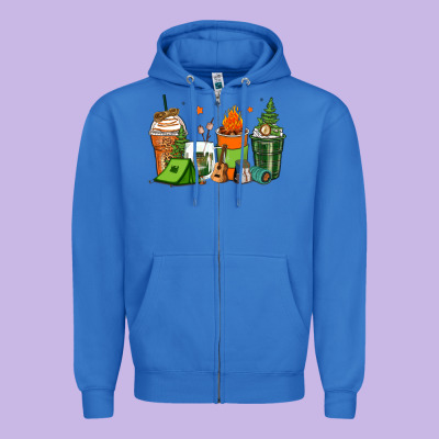 Camping Coffee Cups Zipper Hoodie Designed By Zillion Design Studio