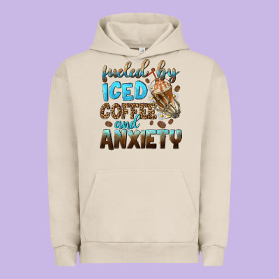Fueled By Iced Coffee And Anxiety Urban Hoodie Designed By Nancycooperartshop
