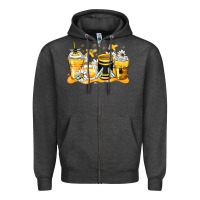 Charcoal Heather bumble bee coffee cups Zipper Hoodie - Zillion Design Studio