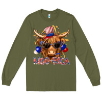 Army Green moorica with cow billie wilder Long Sleeve Tee - texasbilliewilder