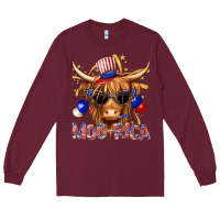 Burgundy moorica with cow billie wilder Long Sleeve Tee - texasbilliewilder
