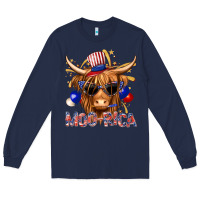 Navy moorica with cow billie wilder Long Sleeve Tee - texasbilliewilder
