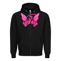 Black Breast Cancer Butterfly Zipper Hoodie - texasbilliewilder