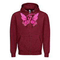 Burgundy Breast Cancer Butterfly Zipper Hoodie - texasbilliewilder