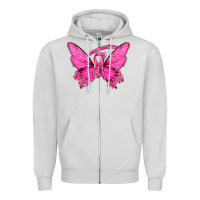 Dove Grey Breast Cancer Butterfly Zipper Hoodie - texasbilliewilder