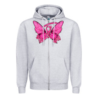 Heather Grey Breast Cancer Butterfly Zipper Hoodie - texasbilliewilder